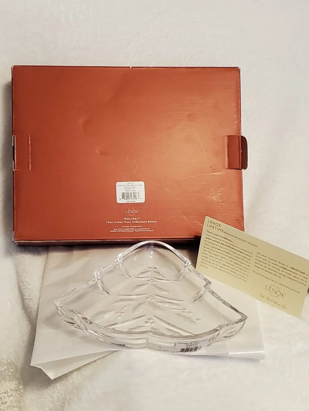 Lenox Crystal Holiday Tree Dish and Bonbon Spoon Set  Vintage in Box!
